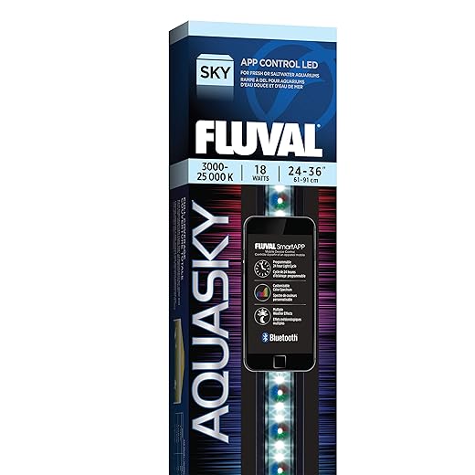 Fluval Aquasky 2.0 Bluetooth LED Aquarium Light – 18W, 24–36" | RGB + 6500K White | App Controlled with Weather & 24-Hour Light Cycle | IP67 Waterproof | Wide 120 Degree Light Spread
