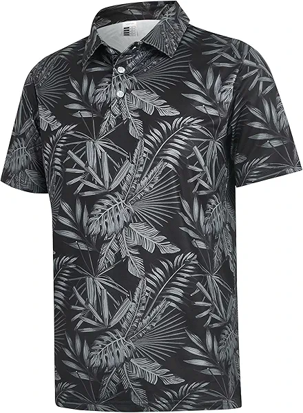 ELETOP Men's Golf Polo Shirts Short Sleeve Moisture Wicking Hawaiian Tropical Polos Performance Golf Shirts for Men Dry Fit