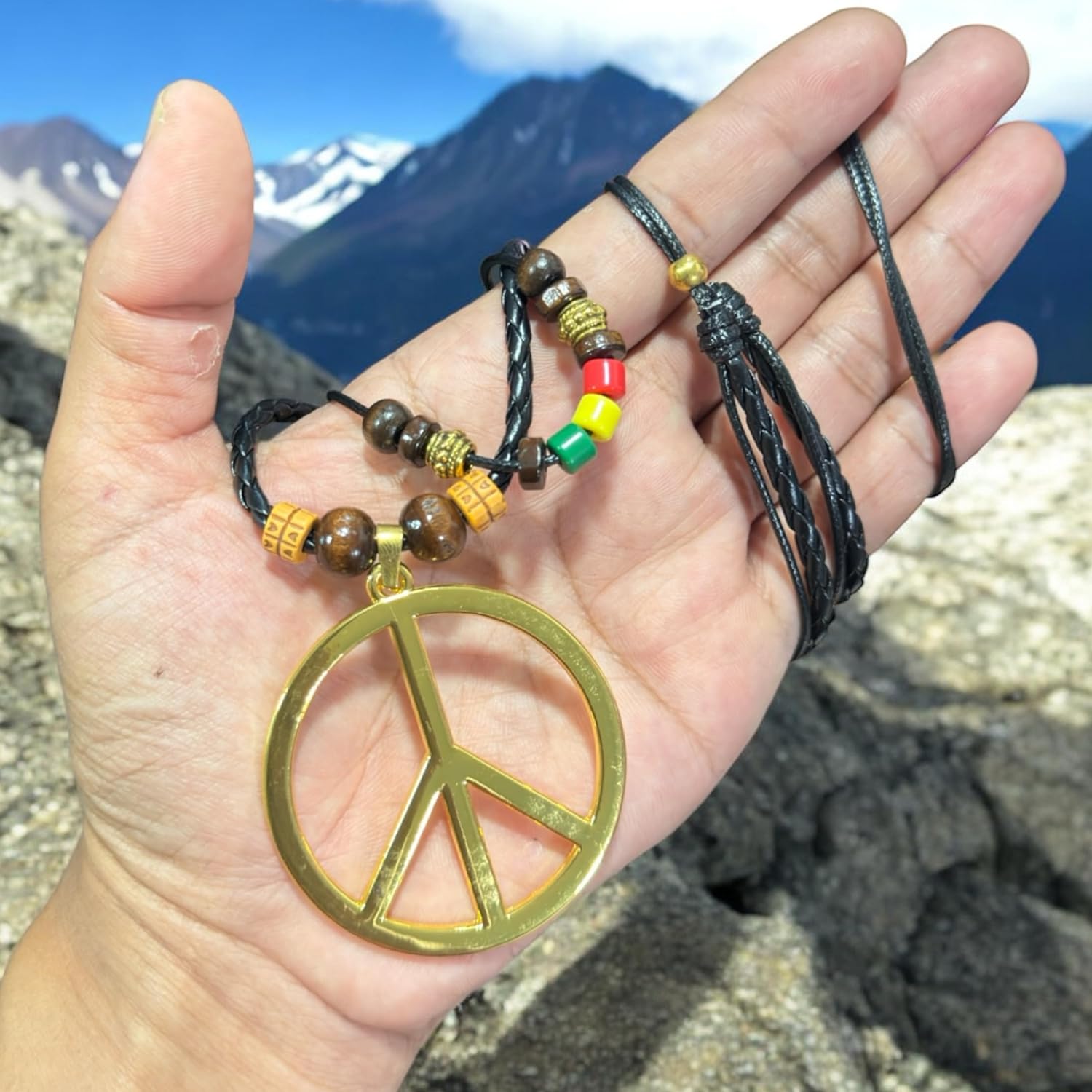 LAVIP Symbol Necklace Peace Sign Pendant Rasta Hippie Hemp Hawaiian Adjustable Cord - Fits Most Sizes - Image 3