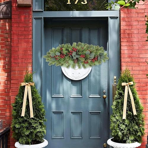 Miniatura 5 de Pauwer Guirnalda de Navidad con forma de cono de pino artificial, decoración de escalera de Navidad, decoración de Navidad para buzón, guirnalda de