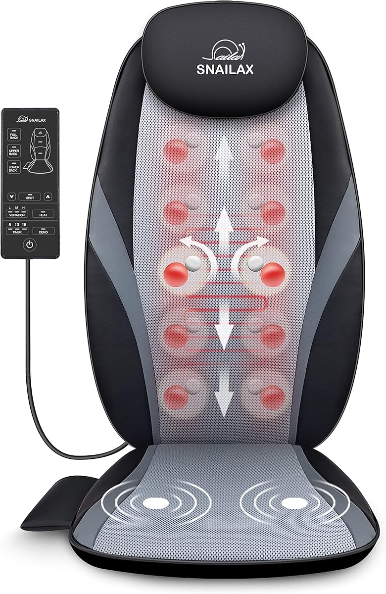 Snailax Shiatsu Back Massager with Heat Massage Chair Pad Kneading Back Massager for Pain Relief Deep Tissue Chair Massage Pad for Office Home