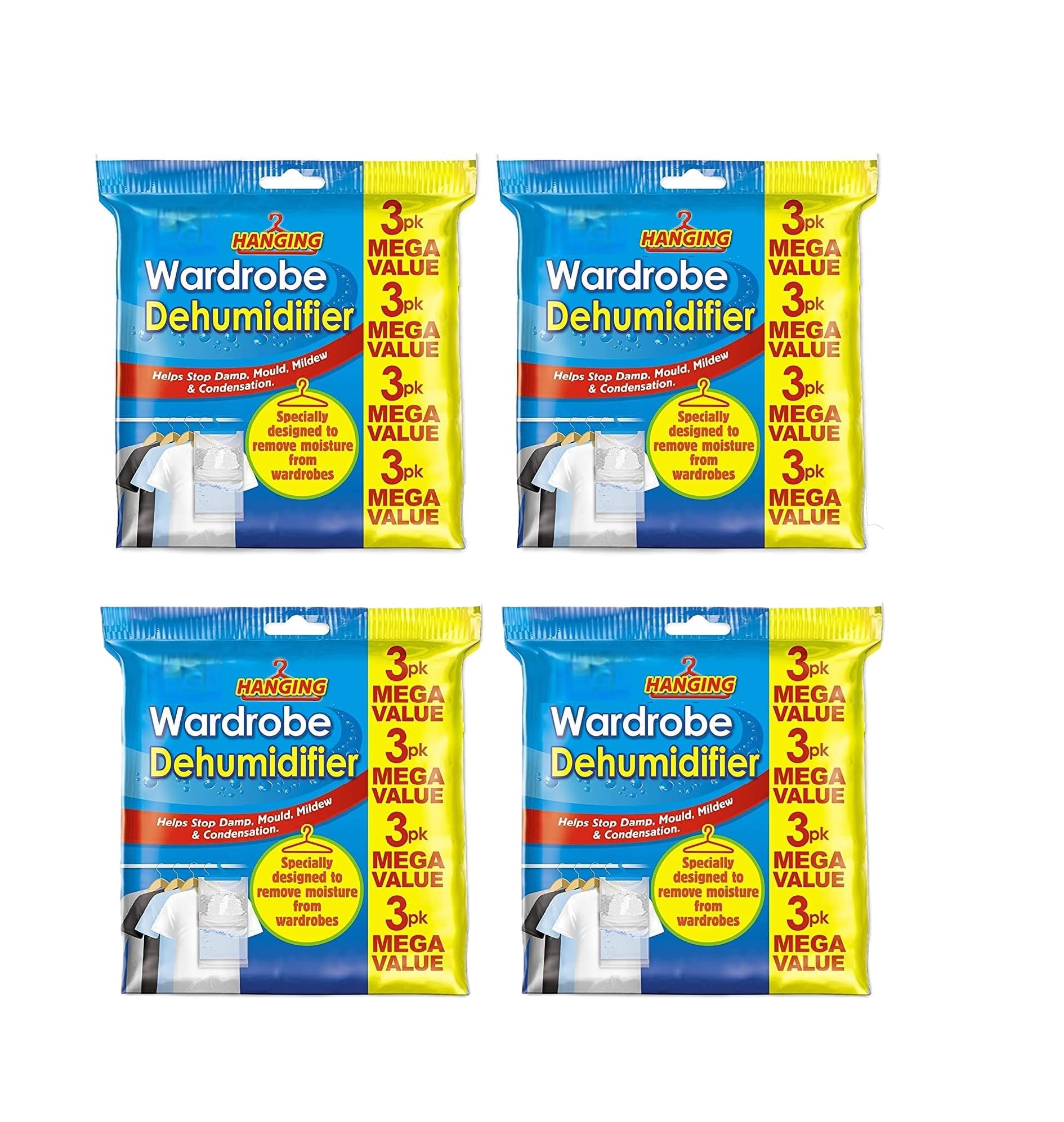 12x Hanging Wardrobe Dehumidifier, Condensation Remover, Moisture Absorber, Dehumidifiers for Damp, Mould, Moisture in Wardrobe, Bedroom, Caravan, Bathroom, Basement