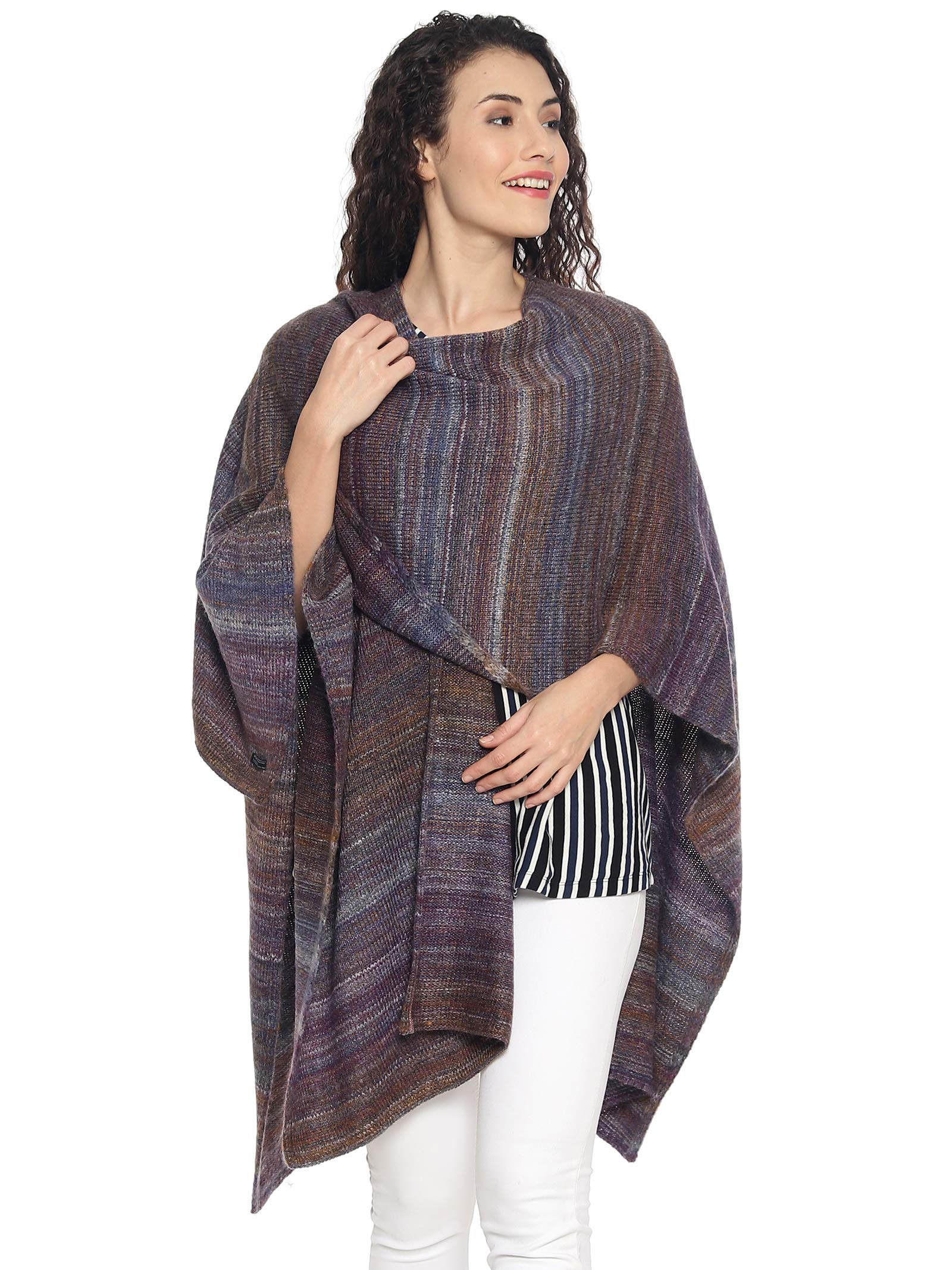Women Girls Acrylic Winter Wear Knitted Open Front Self Design Kimono Shrug Wrap,Purple-image-21