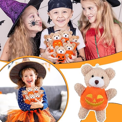 Miniatura 5 de Hiboom 32 piezas de oso de peluche de Halloween con disfraz de calabaza de 4.7 pulgadas, mini oso de peluche con cuerda para colgar, muñeca de oso