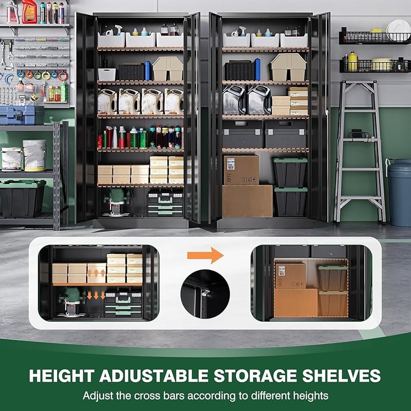 Letaya Metal Garage Storage Cabinets with Lock Door and Adjustable Shelves, Steel Tool Cabinets for Home,Office,Warehouse Organisieren (Black) 16"D x 32"W x 71"H Black