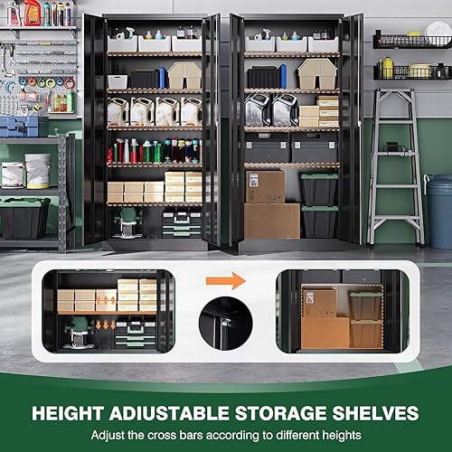 Miniatura 5 de Letaya Gabinetes de almacenamiento de metal para garaje con puerta de bloqueo y estantes ajustables, gabinetes de herramientas de acero para el