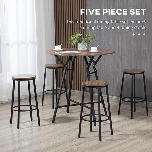Miniatura 4 de HOMCOM Juego de mesa y sillas industriales de 5 piezas mesa de comedor que ahorra espacio con 4 taburetes para pub y cocina negro y marrón