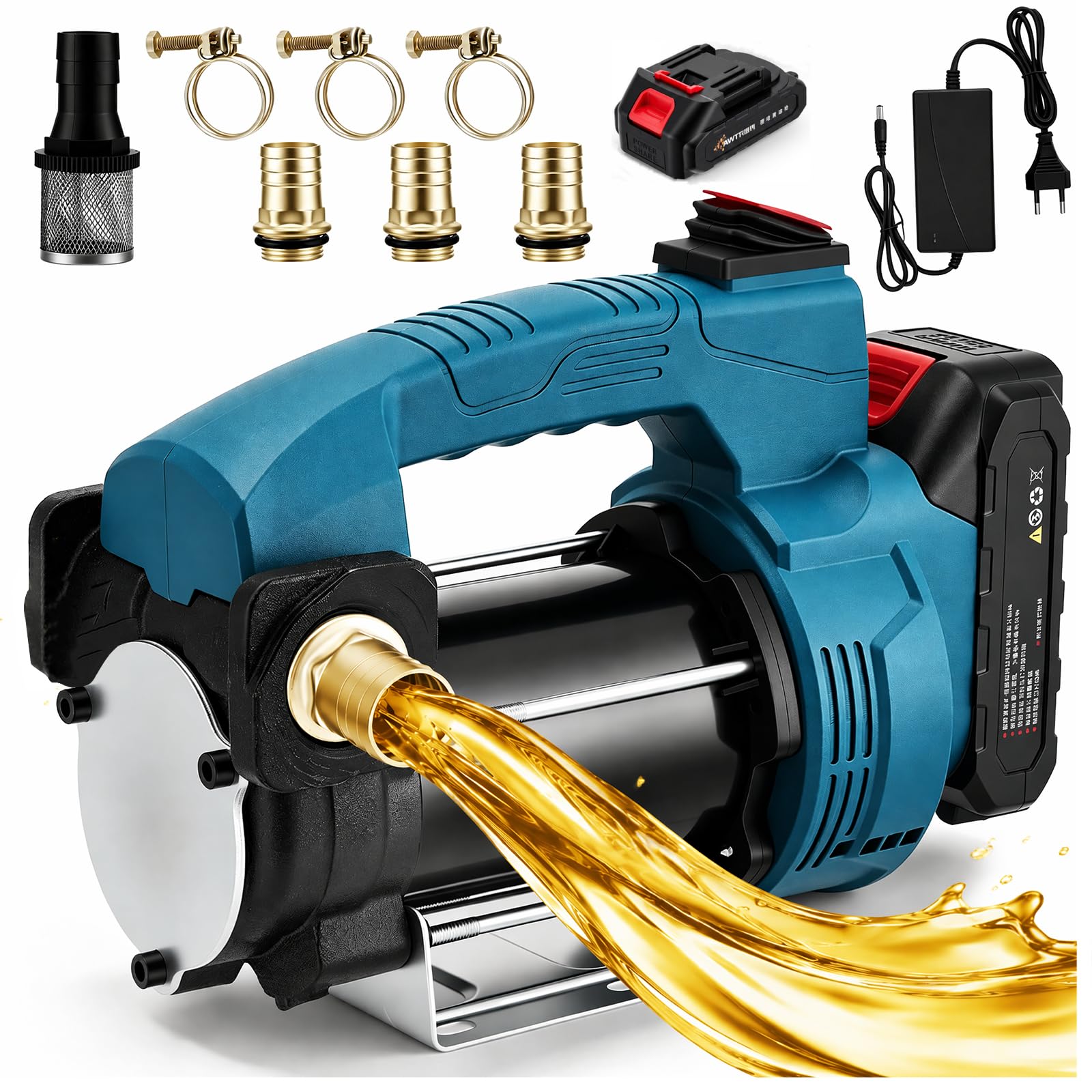 Akku Dieselpumpe 40L/min (Mit Akku), Kabellose Elektrische Diesel Transfer Pumpe mit Auto Shut-Off, Selbstansaugende Heizölpumpe für Traktor, Boot, Landwirtschaft, für Diesel, Kerosin