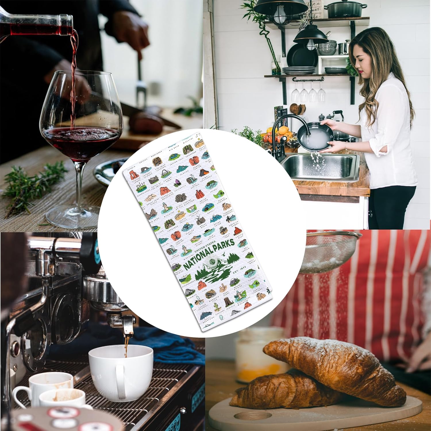 POFULL National Parks Checklist Gift Traveler Gift National Park Hiking Gift US National Park Kitchen Towel (States National Park) - Image 3