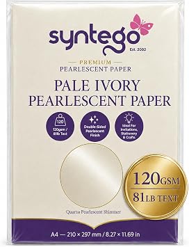 Premium Pearlescent Paper A4 8.27 x 11.7  120gsm 32lb Bond   Shimmer Cardstock Sheets for Inkjet & Laser Printers   Ideal for Certificates, Invitations, Menus & Crafts   Made in UK 100, Ivory