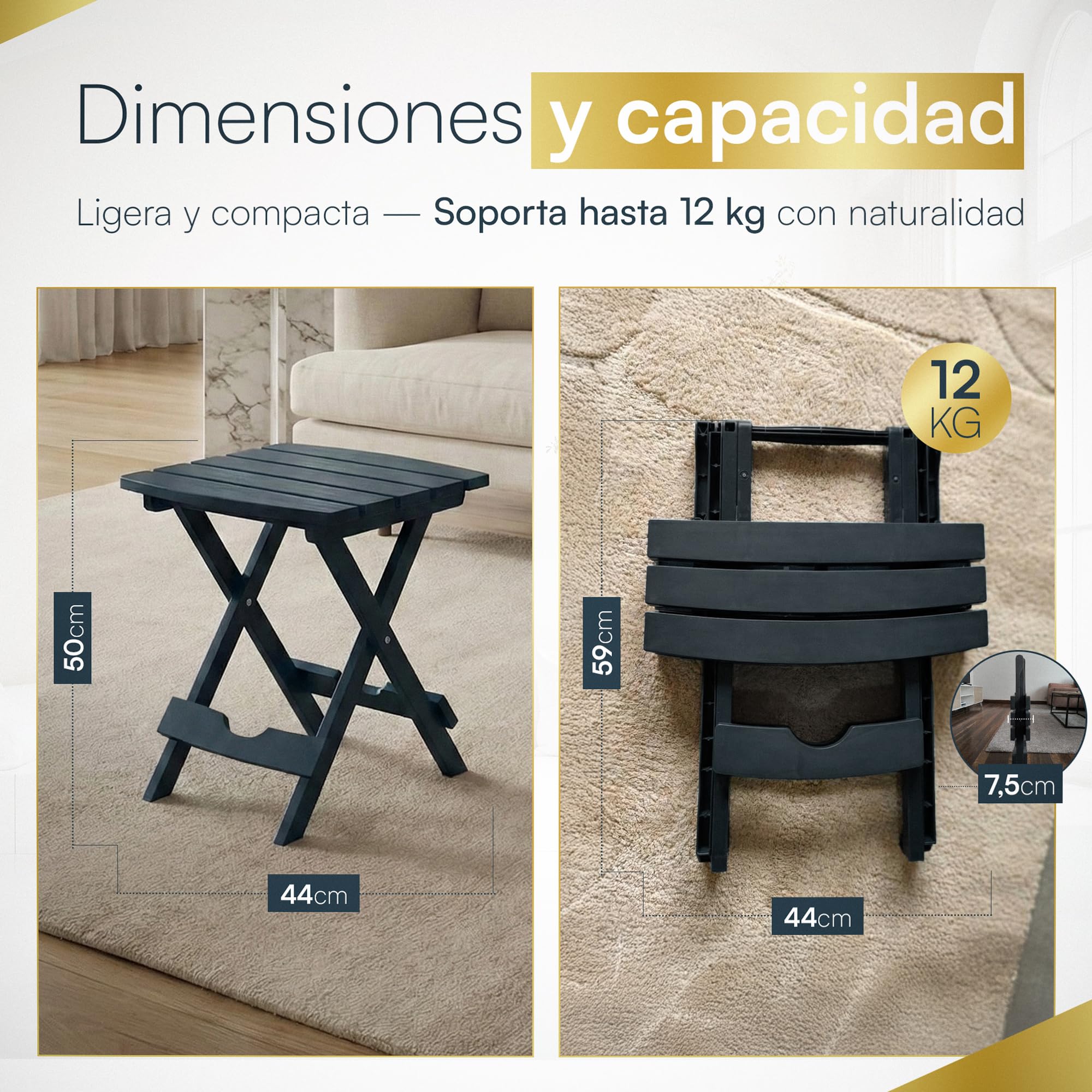 Mesa Plegable Pequeña para Espacios Reducidos, Ligera, Práctica y fácil de Guardar. Ideal en Balcones, Terrazas y Escapadas. Uso Diario como Mesa Terraza Exterior Plegable Cómoda y Portátil.