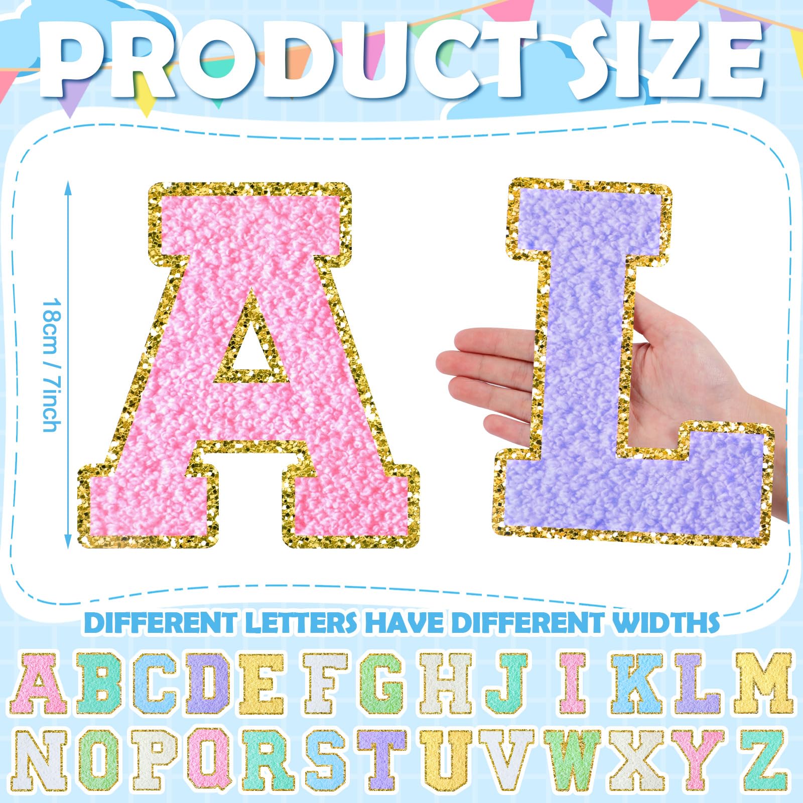 Mooliwe 52 Blatt große Pinnwand-Buchstaben 17,8 cm Faux Imitation Chenille Alphabet Poster Buchstaben für Pinnwand Display Posterboard Klassenzimmer Schule Party Dekor