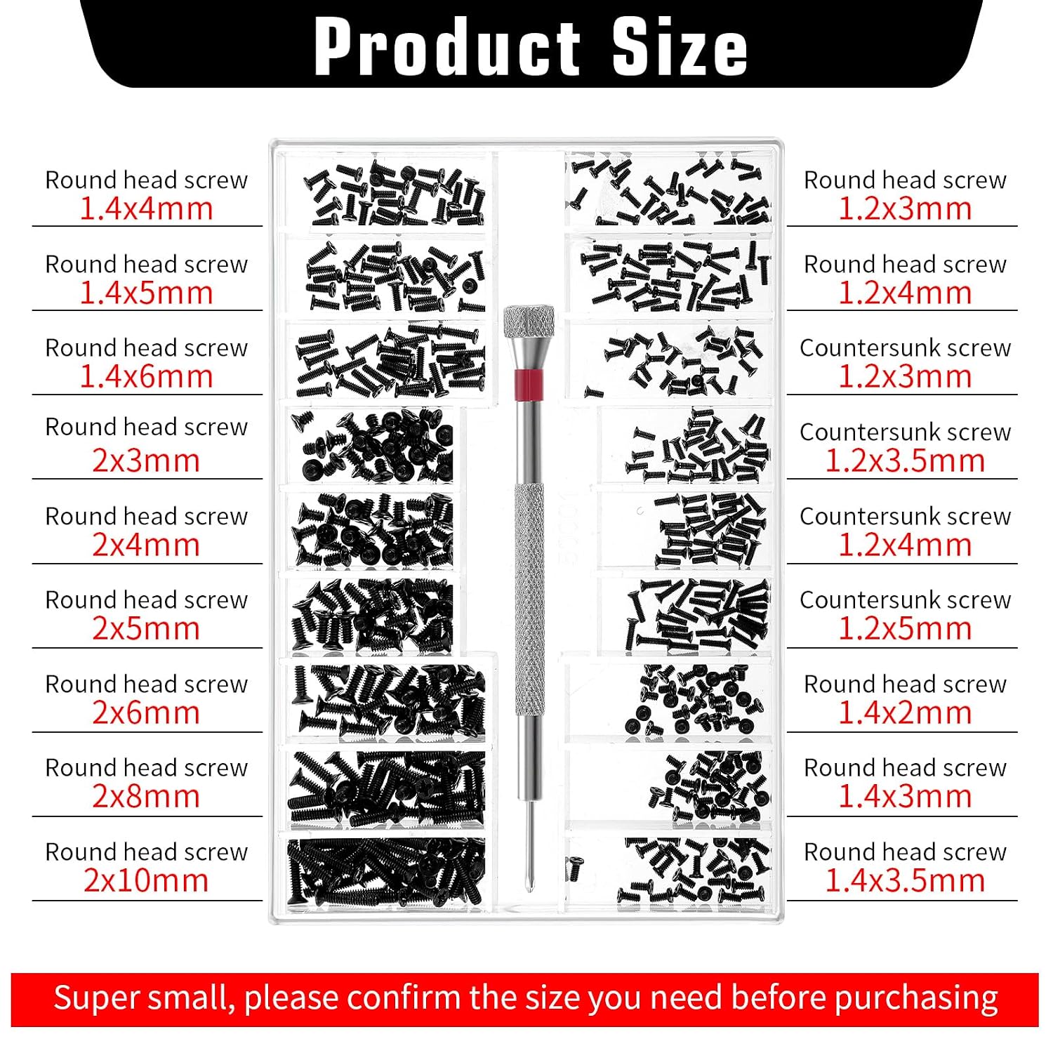 500 Pcs Extra Small Screws Tiny Screw Assortment Kit M1.2/M1.4/M2.0 Micro Repair Screw Kit Black Small Replacement Screws with Screwdriver for Glasses Watches Laptop Computer Electronic