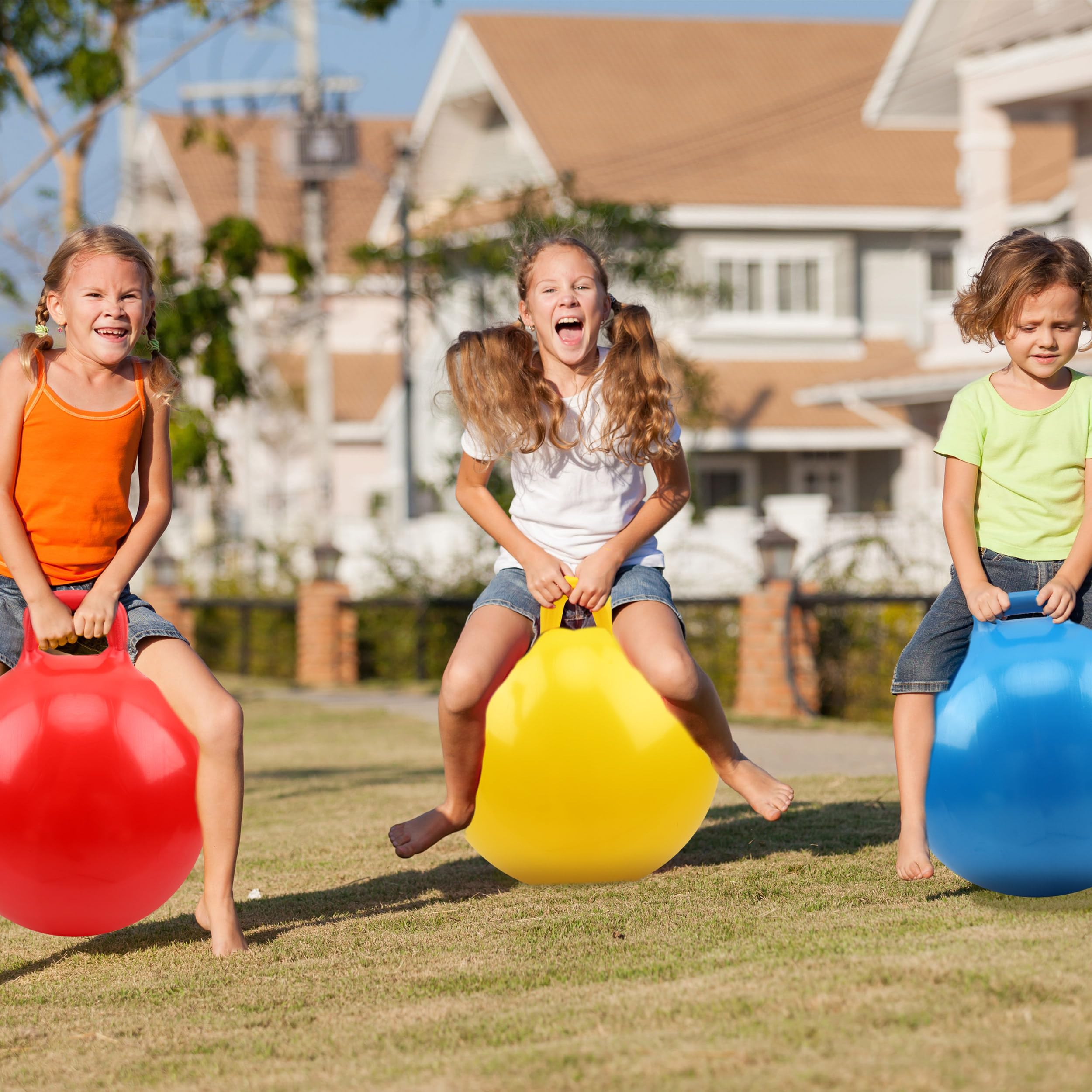 Sonarun 4 Pack 22 Inch Colorful Hopper Bouncy Ball Thickened Fitness Hopping Ball with Handle Bouncing Ball Hoppity Hop Jumping Ball Toy Set for Kids Indoor Outdoor Sports Games Favors - Image 3