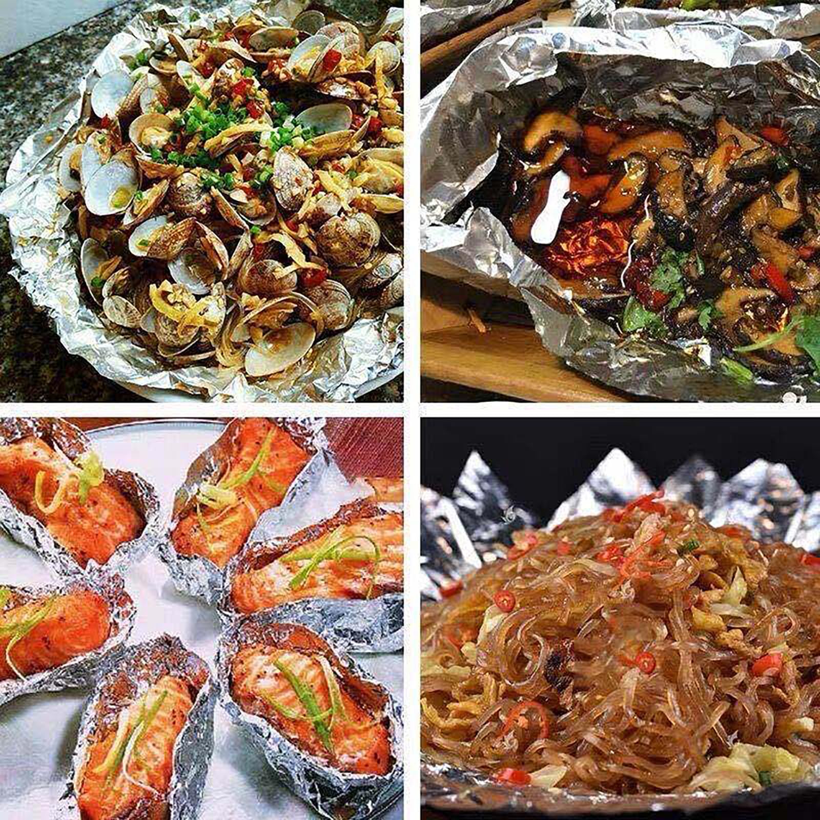 200 Bandejas de Papel Aluminio para Mariscos, Mini Conchas para Ostiones y Vieiras – Ideales para Barbacoa, Horneado y Servicios de Catering(Size:38 * 38cm*20μm)