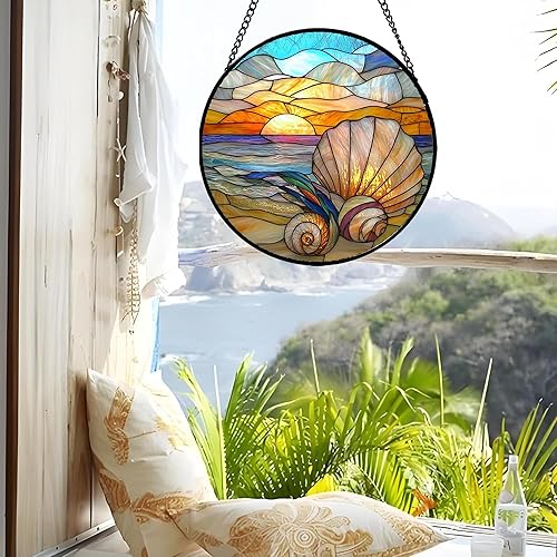 Miniatura 4 de Colgar para ventana de vitral, conchas de playa coloridas, atrapasoles para puerta, decoración del hogar, atrapasoles oceánicos, Navidad, día de la