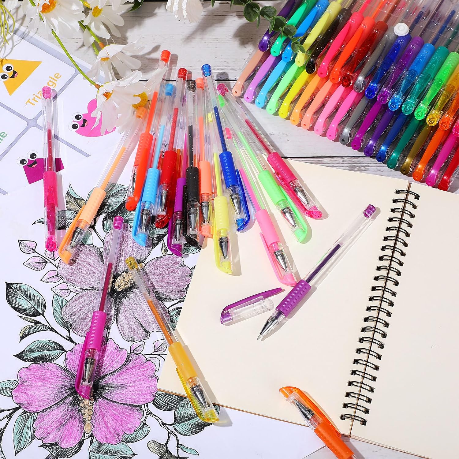 Gueevin 216 Pack Glitter Gel Pens 36 Colors Gel Pens Set for Kids Adult Coloring Books Colored Marker for Art Craft Scrapbook Sketch Draw Write Doodle Gift
