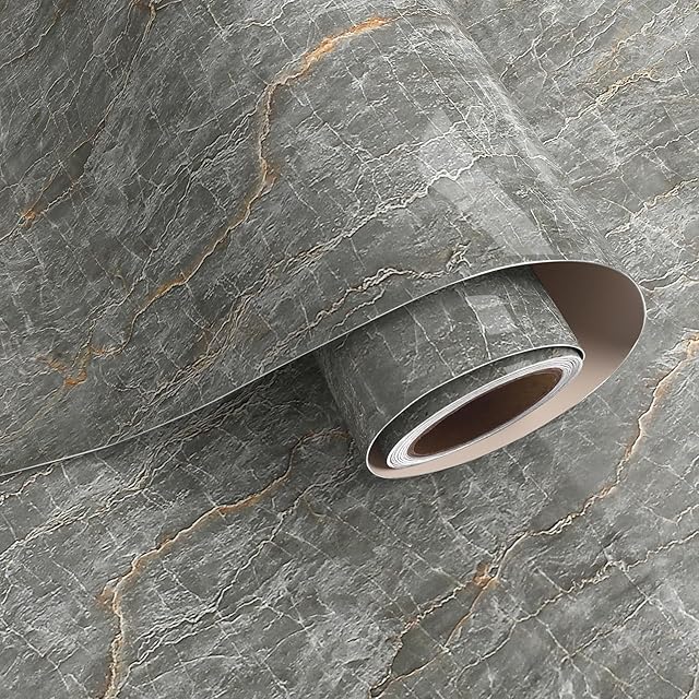VaryPaper Peel and Stick Grey Marble Effect Wallpaper 40cmx200cm Marble Effect Self Adhesive Vinyl Contact Paper for Kitchen Countertop Sticky Back Wallpaper for Bathroom Worktop Vinyl Covering