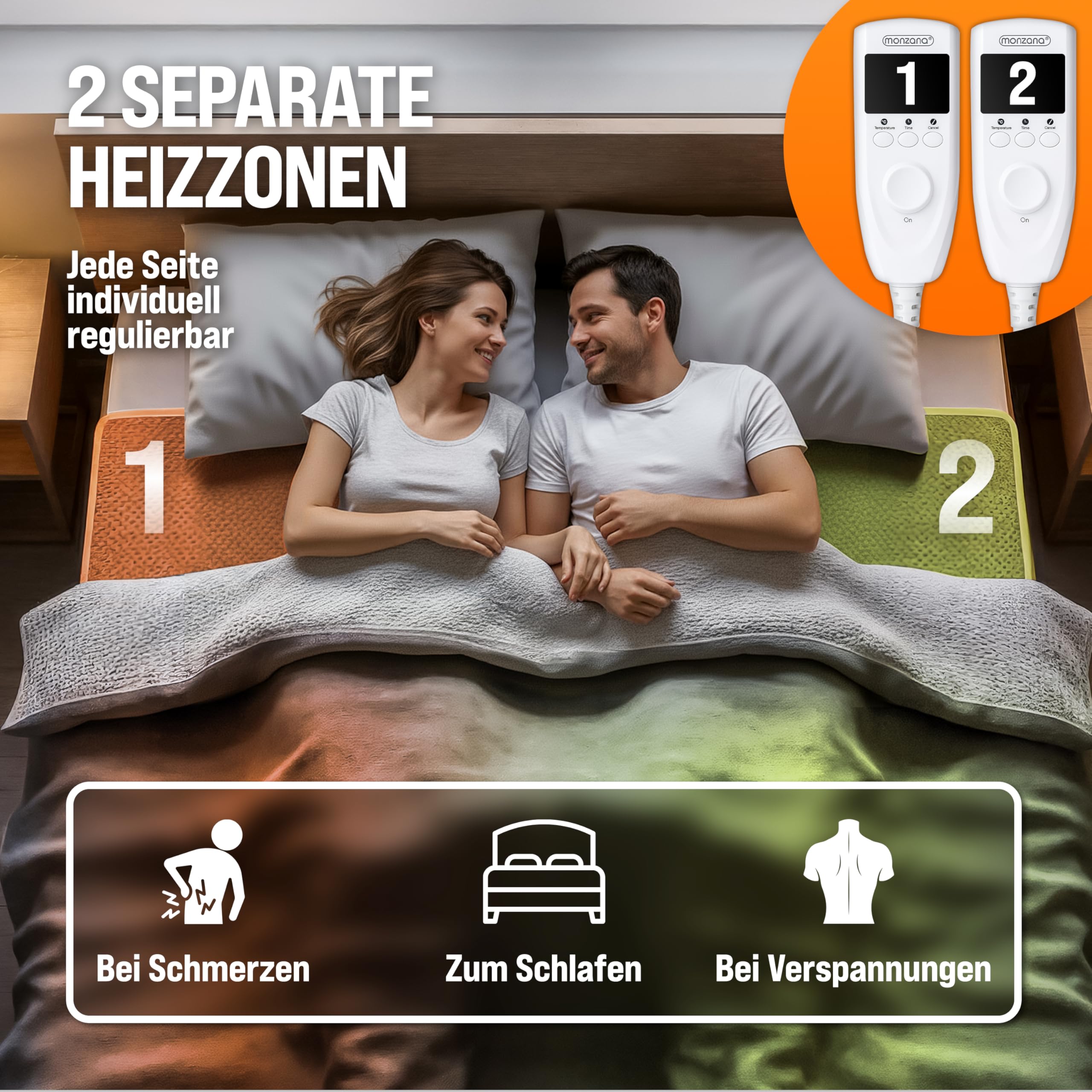 Monzana® Heizdecke Wärmeunterbett 160x140cm Timer Coral Fleece 2x60W grau Doppelheizdecke Überhitzungsschutz waschbar