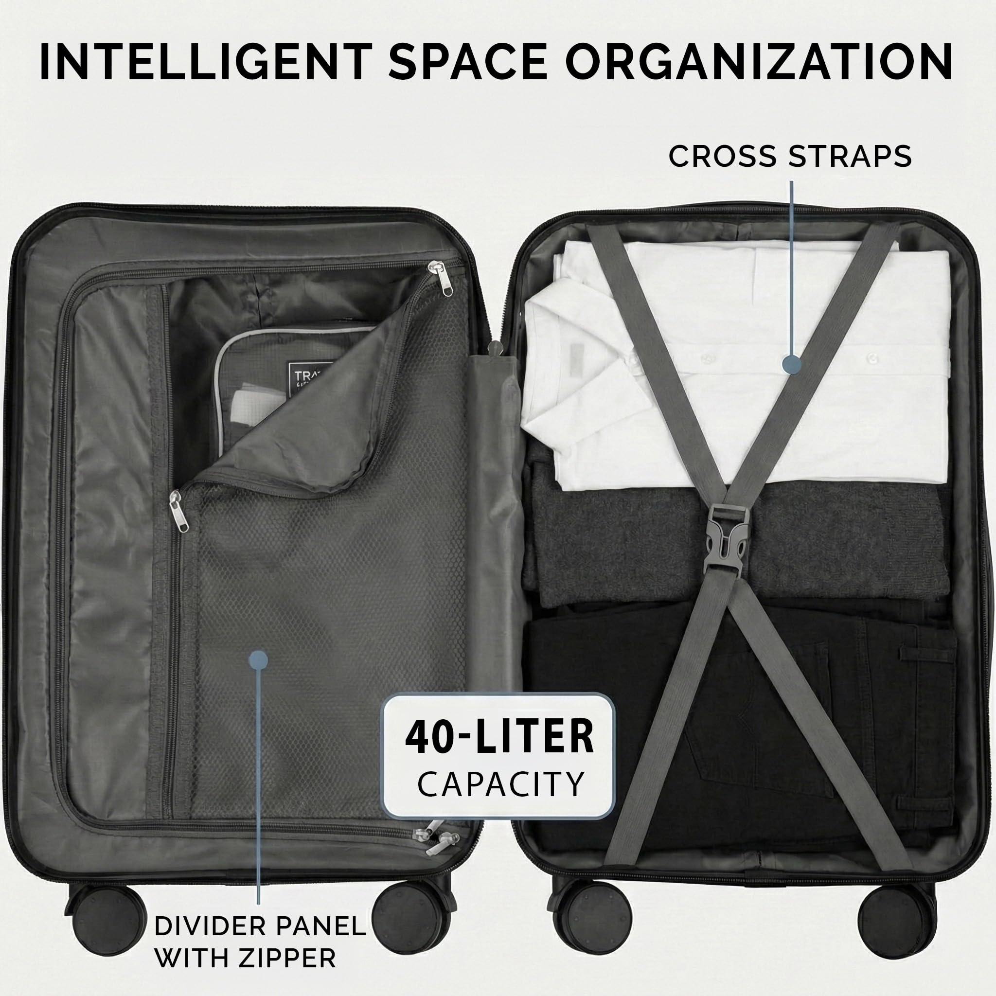 POSH Valigia rigida M in polipropilene - Trolley leggero da cabina 2,5 kg con effetto carbonio - Bagagli robusta con 4 doppie ruote – Capacità 40 litri, resistente ai graffi - 60x40x23 cm