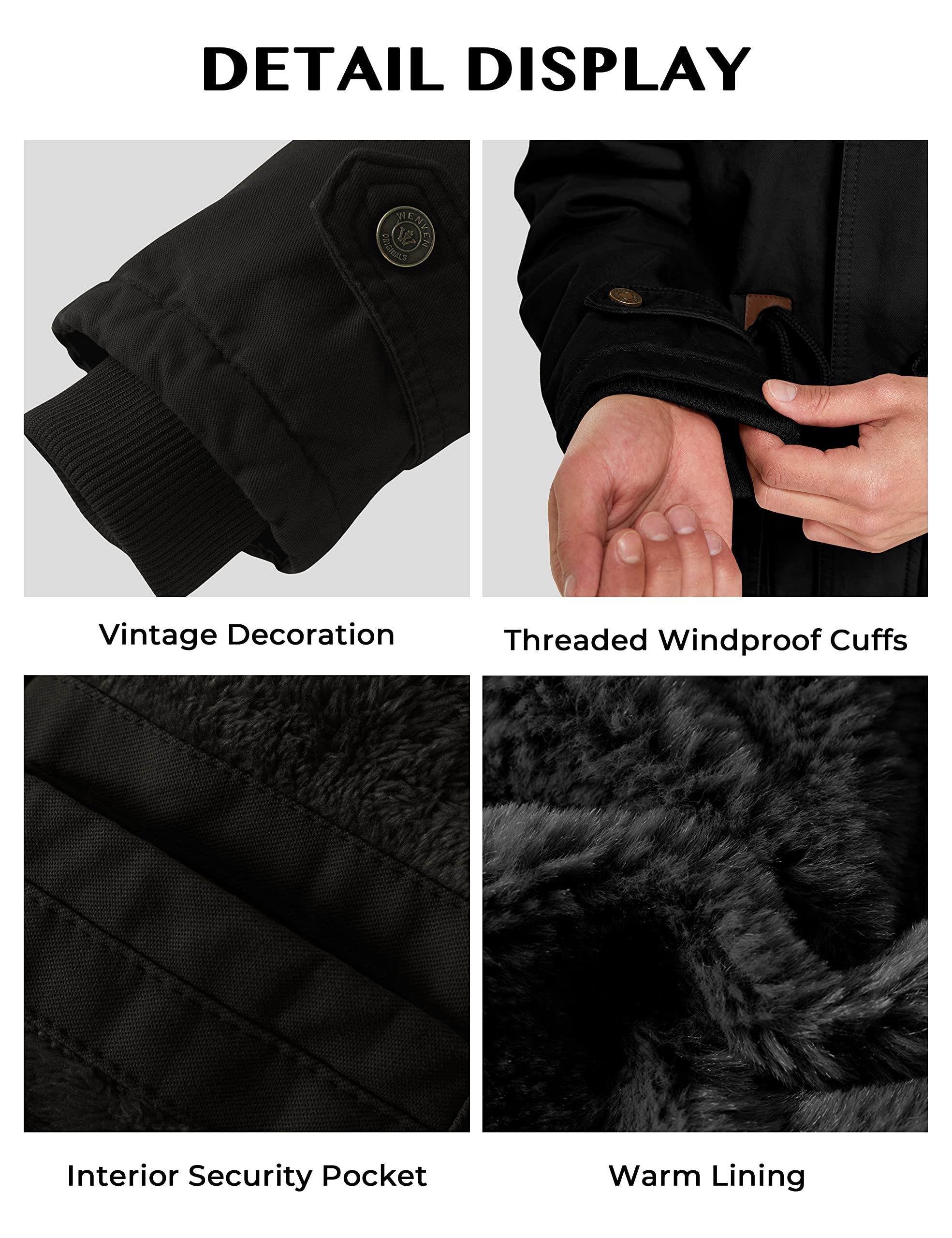 WenVen Giacca Militare Uomo Invernale con Cappuccio Caldo Antivento | Cappuccio Rimovibile,Fodera Spessa,Antivento, Caldo,Leggero,Giubbotto in Cotone,Mezza Stagione,Esterno,Escursionismo,Casual