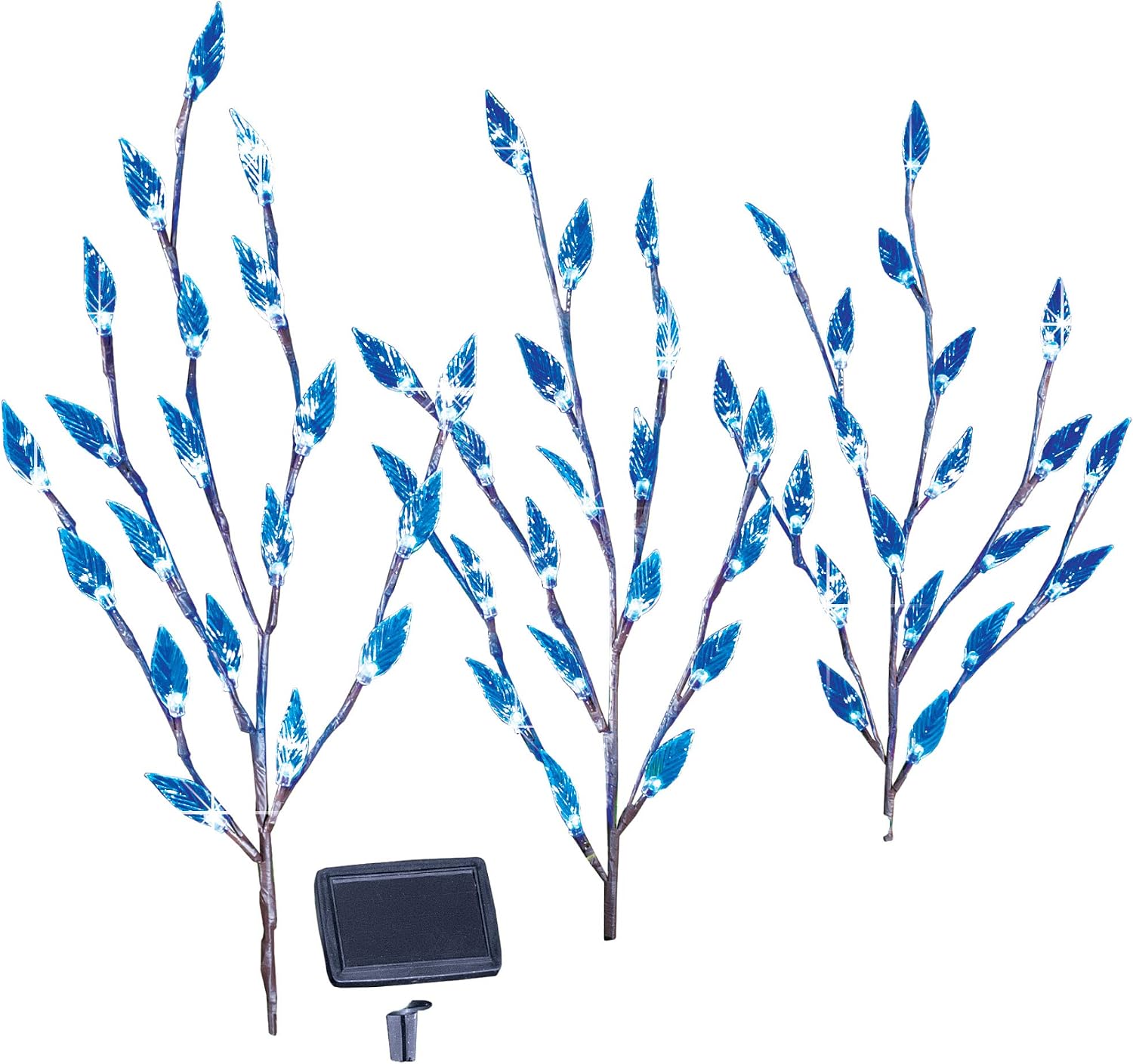 Collections Etc Bright Leaf Branch Solar Garden Lights with Adjustable Branches - Set of 3, Outdoor Decorative Accents, Blue, 60