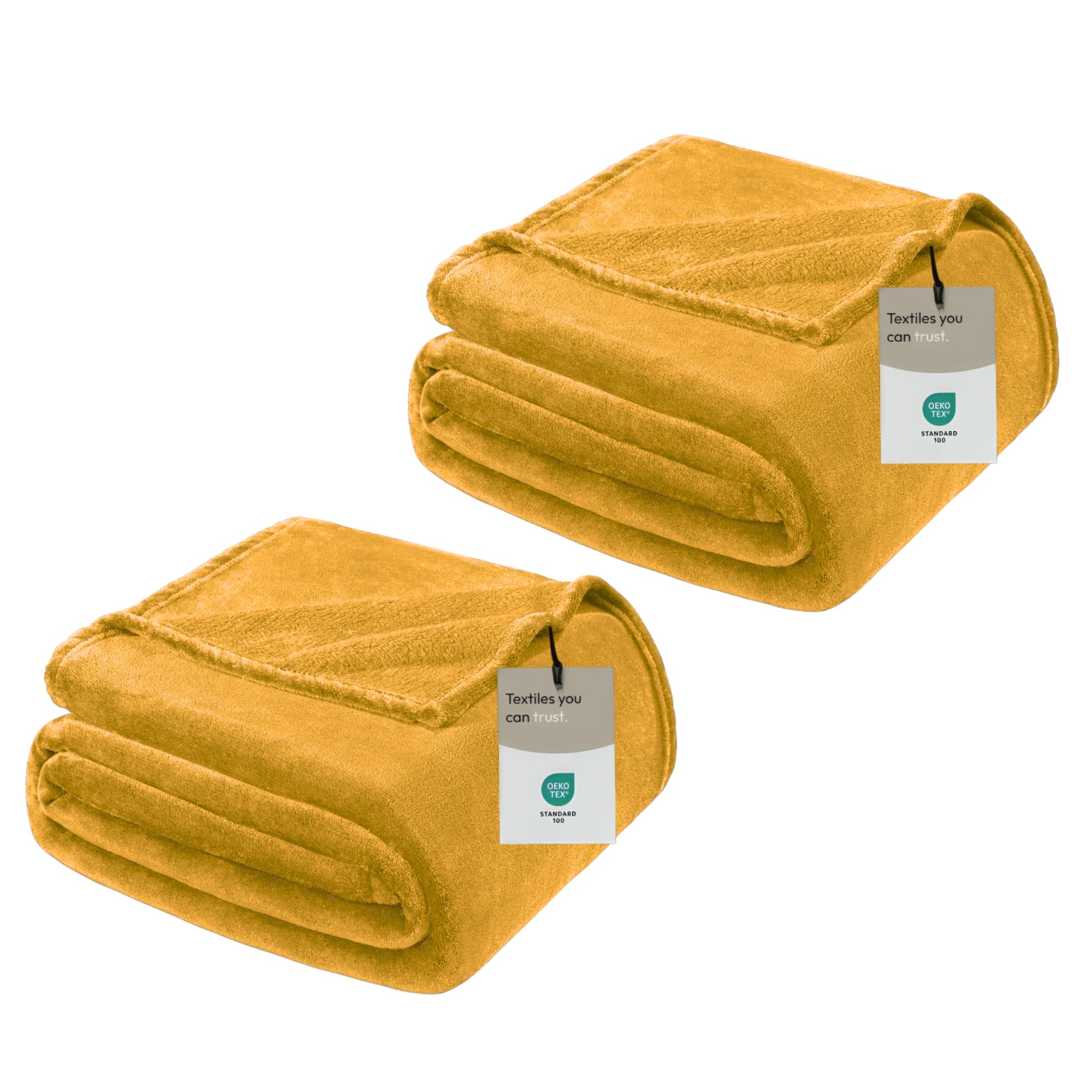 BedLooms Fleece Thow Blanket for Sofas, Bed 2 Pack Mustard Single,130x150cm
