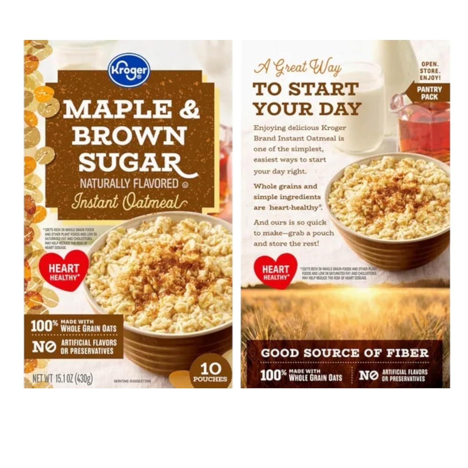 Avena Instantánea Sabor Maple y Azúcar Moreno, Grano Entero, 10 Sobres, 15.1 oz, Paquete de 2