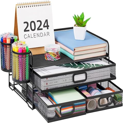 Marbrasse 3-Tier Mesh Desk Organizer with Drawer