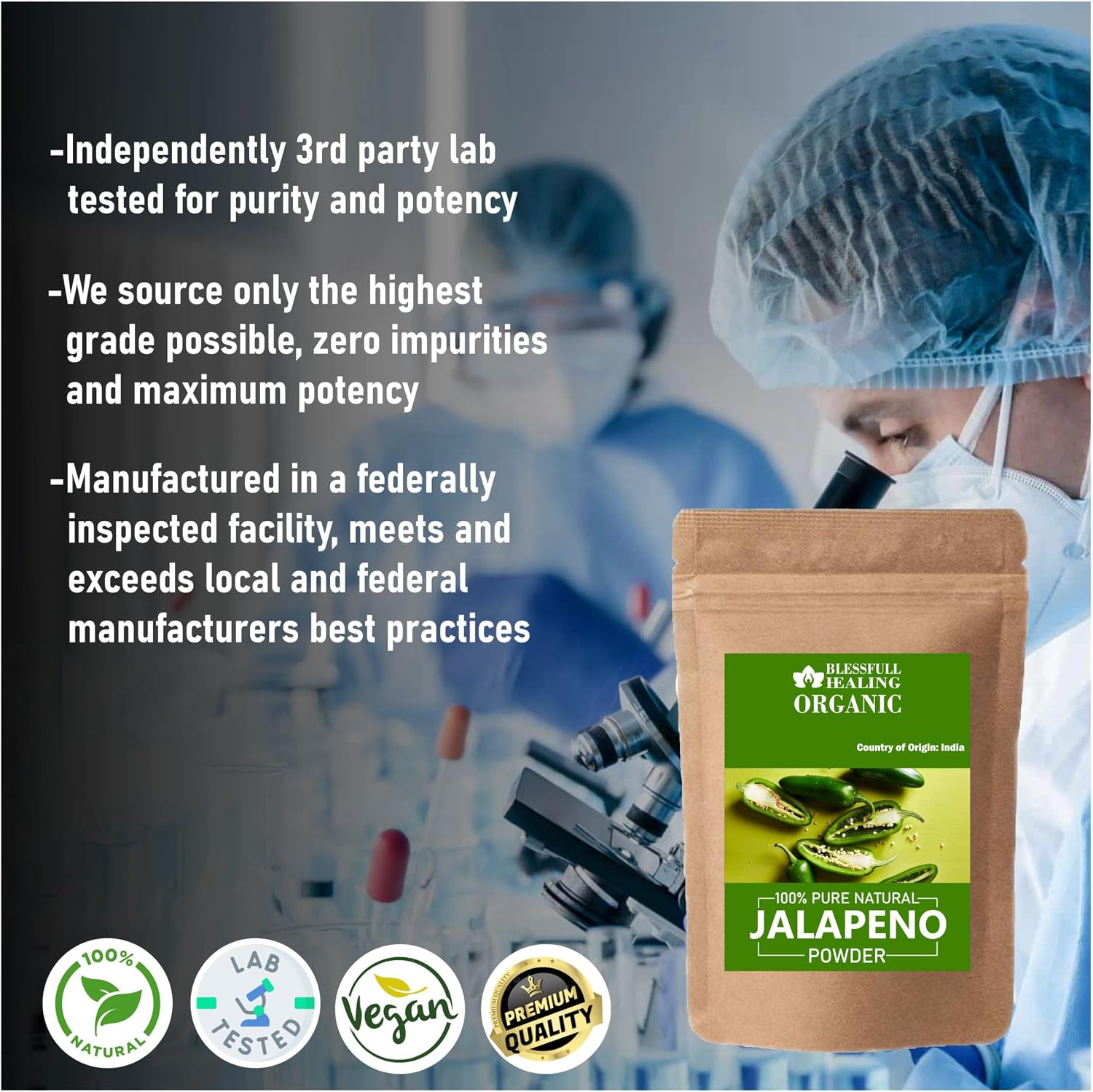 Blessfull Healing Organic Jalapeno Powder 100% Pure Natural 300 Gram / 10.58 oz