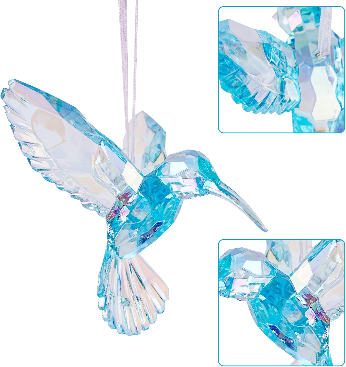 6 Pieces Hummingbird Ornaments Acrylic Hummingbird Figurines Large Crystal Pendants Shiny Iridescent Purple, Blue and Clear Bird Decoration - Image 2