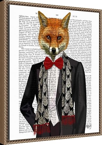 Miniatura 2 de Amanti Art Fab Funky - Lienzo enmarcado para pared, 20 x 16 pulgadas, zorro con pajarita roja, lienzo enmarcado para pared, obras de arte