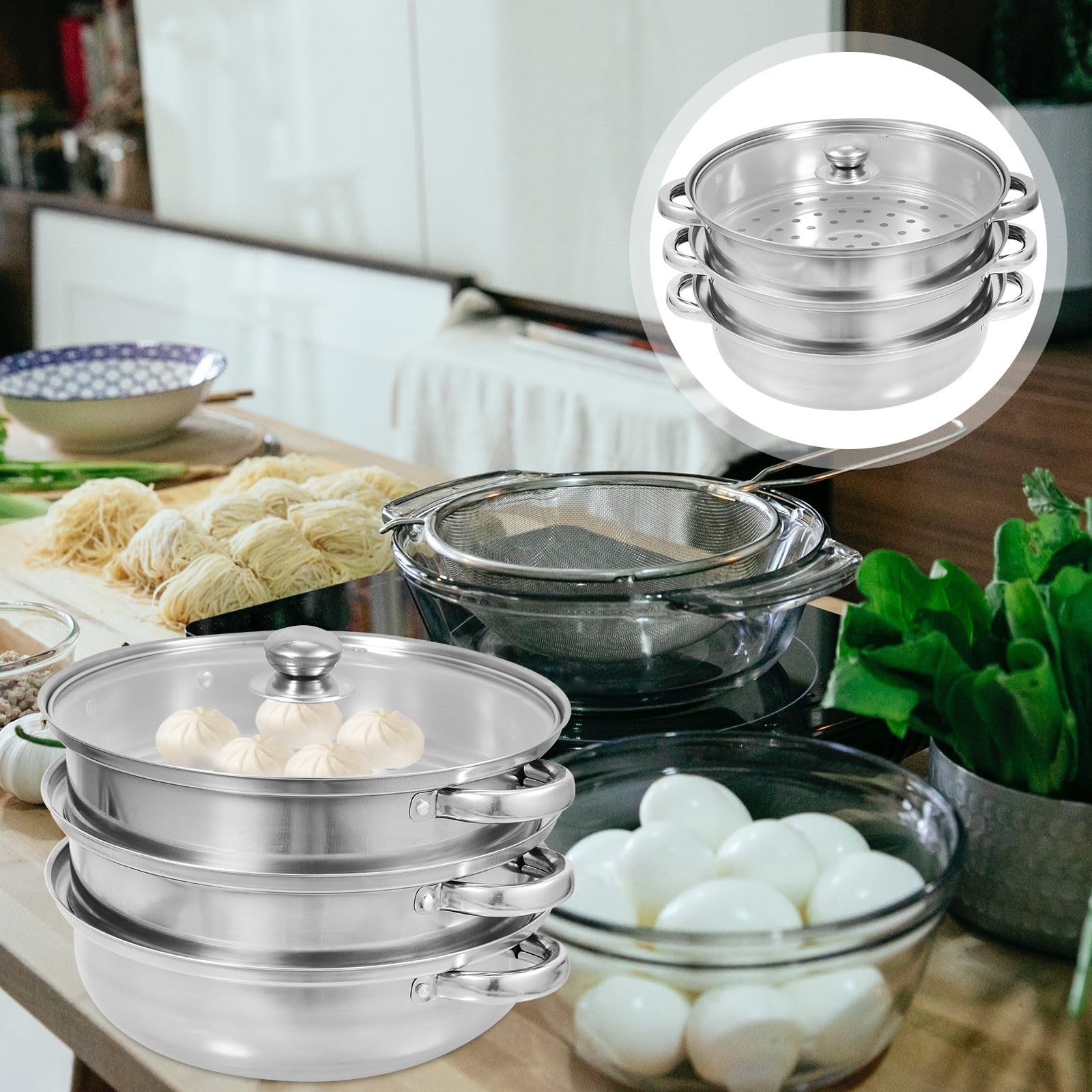 Vaporiera Manici Laterali in Acciaio Inox a Tre Livelli