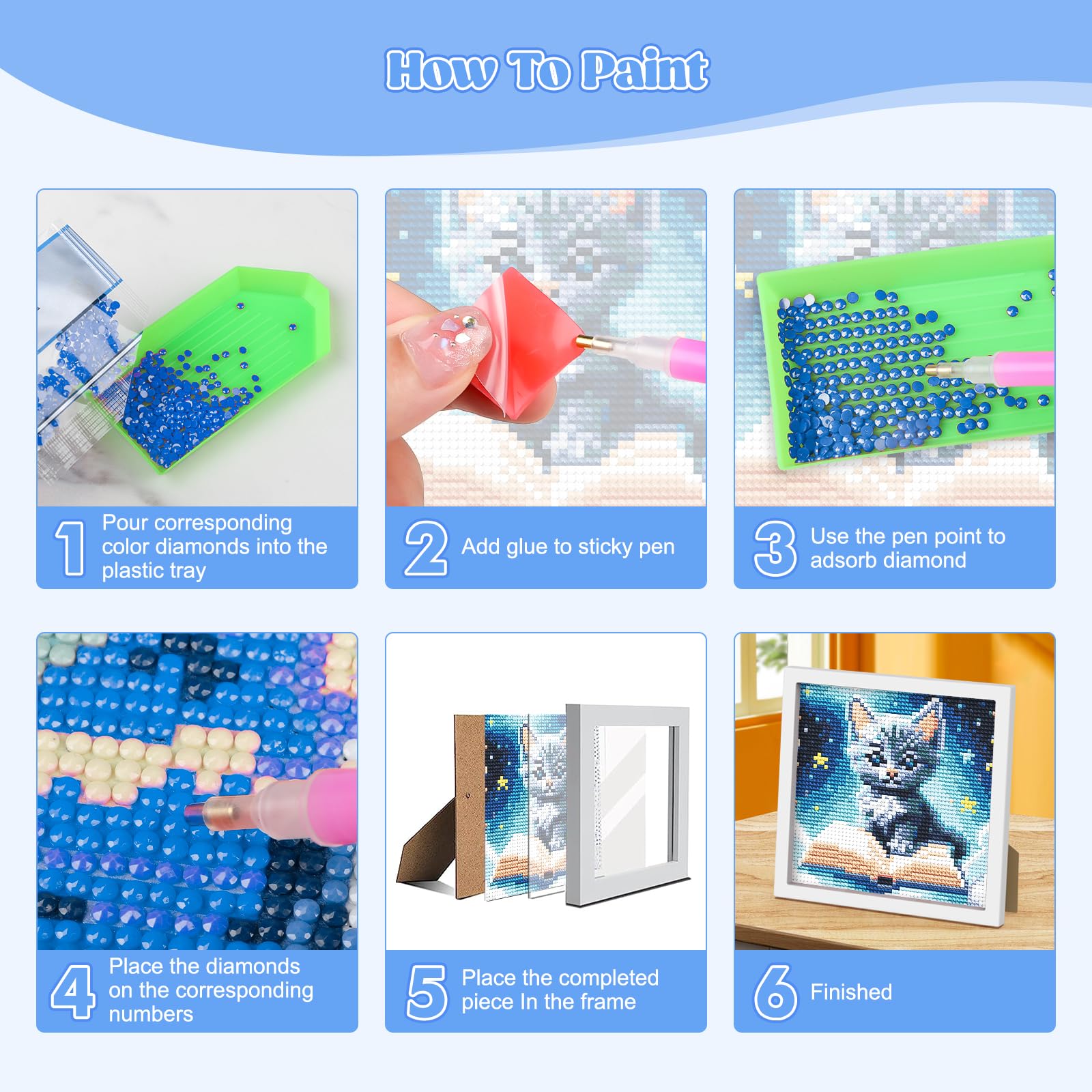 GHHKUD Kit Pittura Diamanti Per Bambini Con Cornice, Tema Dinosauro, 5D Fai Da Te, Regalo Creativo 6-12 Anni - 6