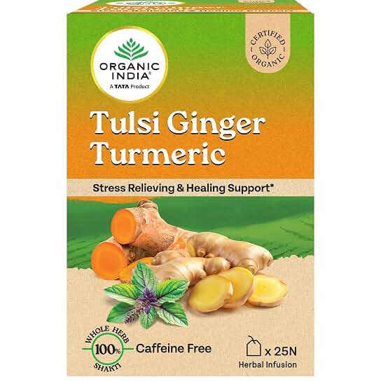 A TATA Product - Organic India Tulsi Ginger Turmeric, 25 Infusion Bags deal from amazon