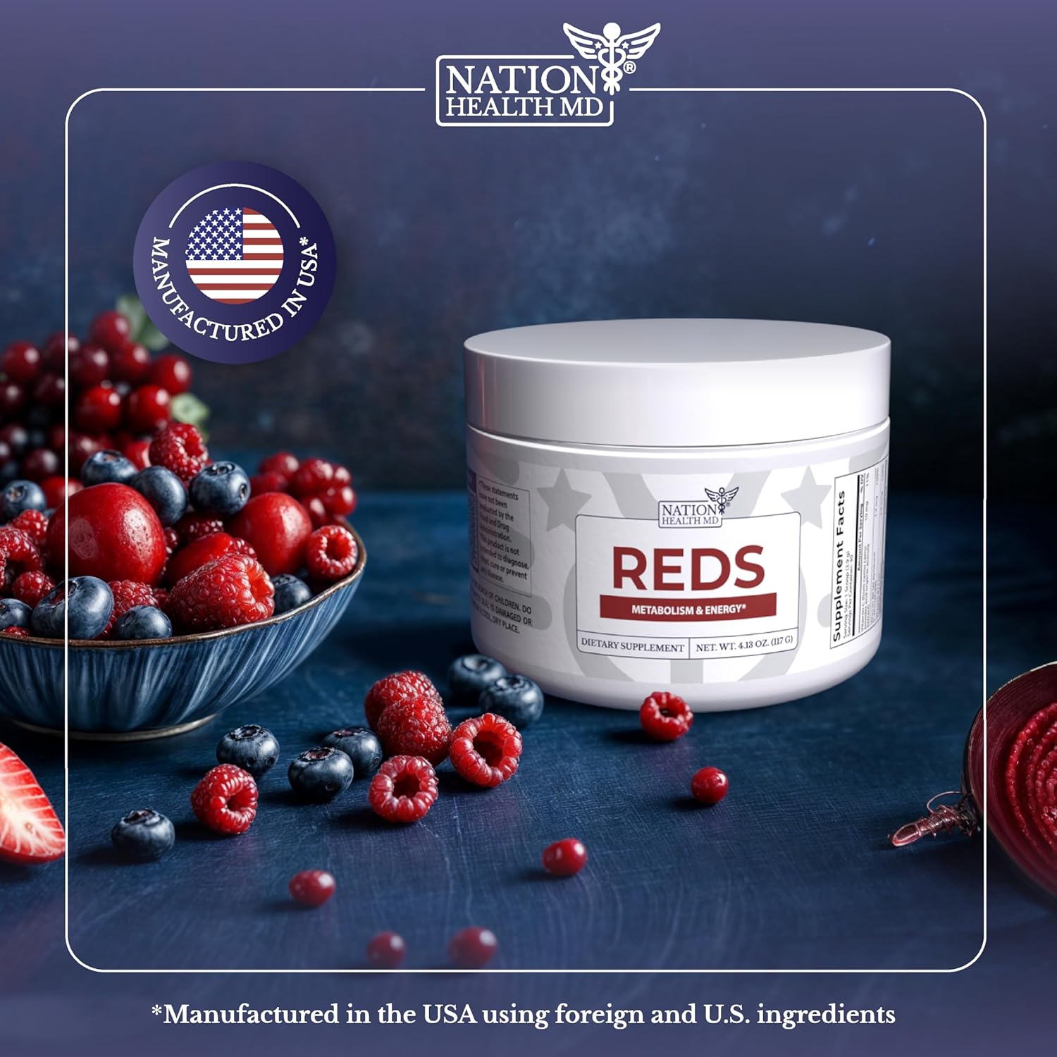Reds Powder with 39 Superfoods, Antioxidant-Rich [Red Powder Superfood], Probiotics & Digestive Enzymes for Energy, Metabolism & Gut Health - Red Berry Flavor - 4.13 Oz