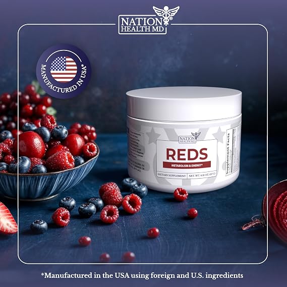 Reds Powder with 39 Superfoods, Antioxidant-Rich [Red Powder Superfood], Probiotics & Digestive Enzymes for Energy, Metabolism & Gut Health - Red Berry Flavor - 4.13 Oz