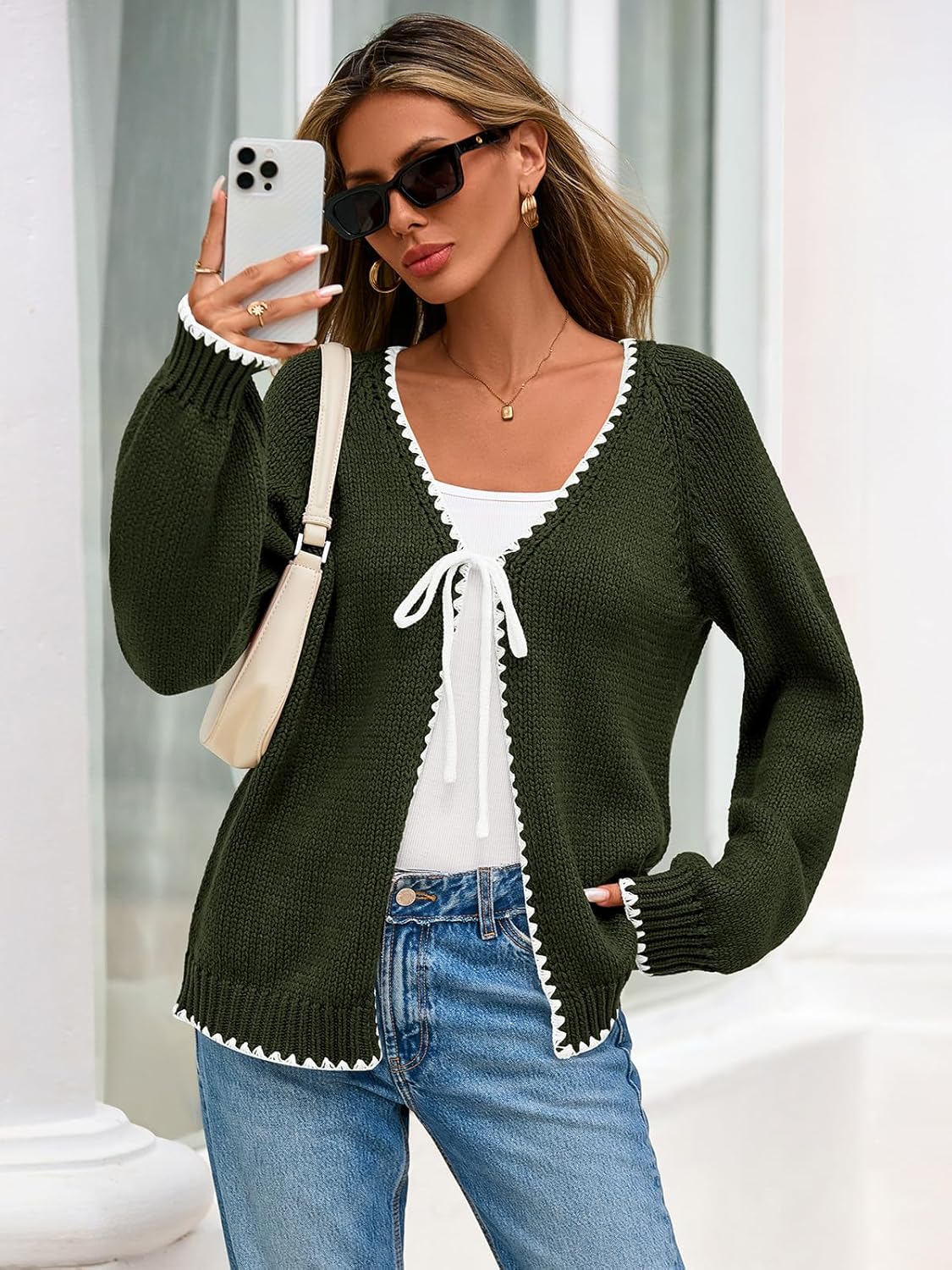 PRETTYGARDEN Womens Fall Cardigan Sweaters 2026 Long Sleeve Open Front Tie Knit Loose Cute Lightweight Sweater - Image 8