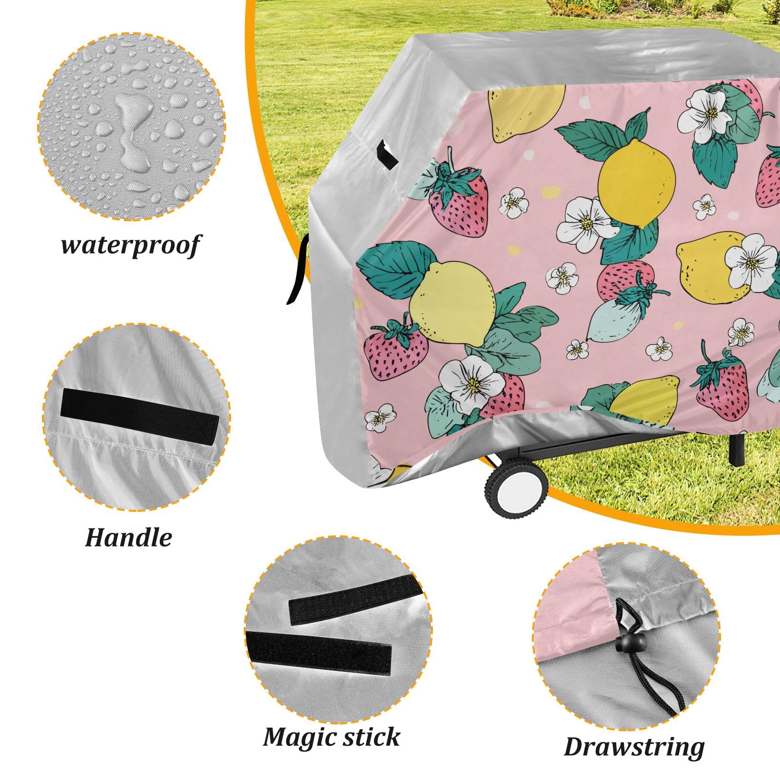 Copertura per barbecue con fragole e fiori di limone, impermeabile, resistente, per esterni