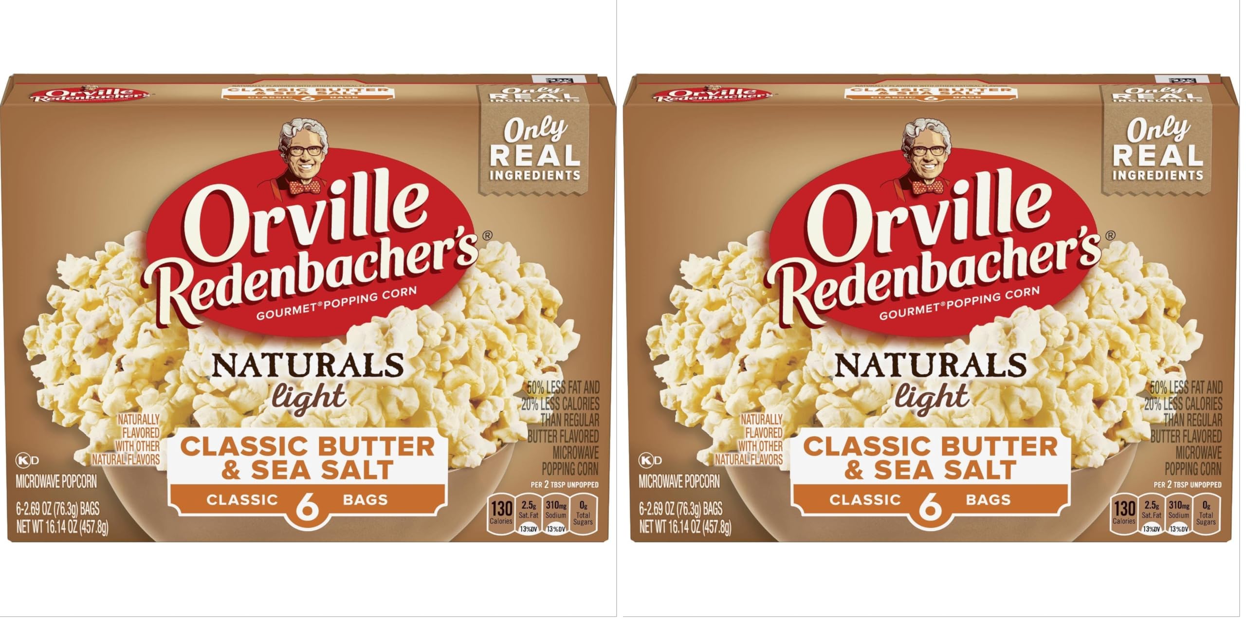 Orville Redenbacher's Naturals Light Classic Butter & Sea Salt Popcorn, 2.69 Oz, 6 Ct (Pack of 2)
