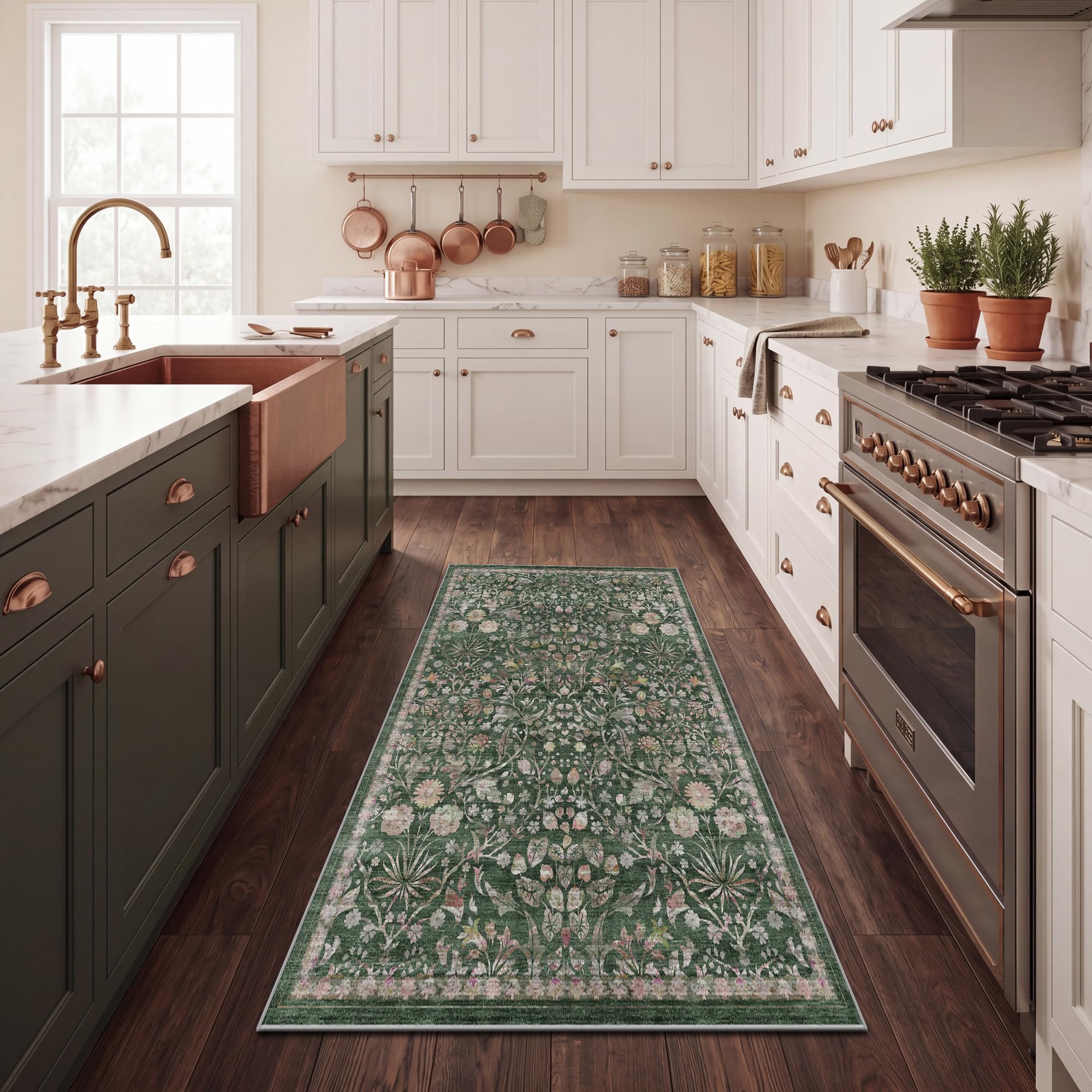 Autsel Vintage Teppich Wohnzimmer, Waschbarer Teppich Schlafzimmer, Boho Teppich Kurzflor, rutschfest Läufer Teppiche, Pflegeleicht Teppich Gegend für küche, Büro, Esszimmer, Flur