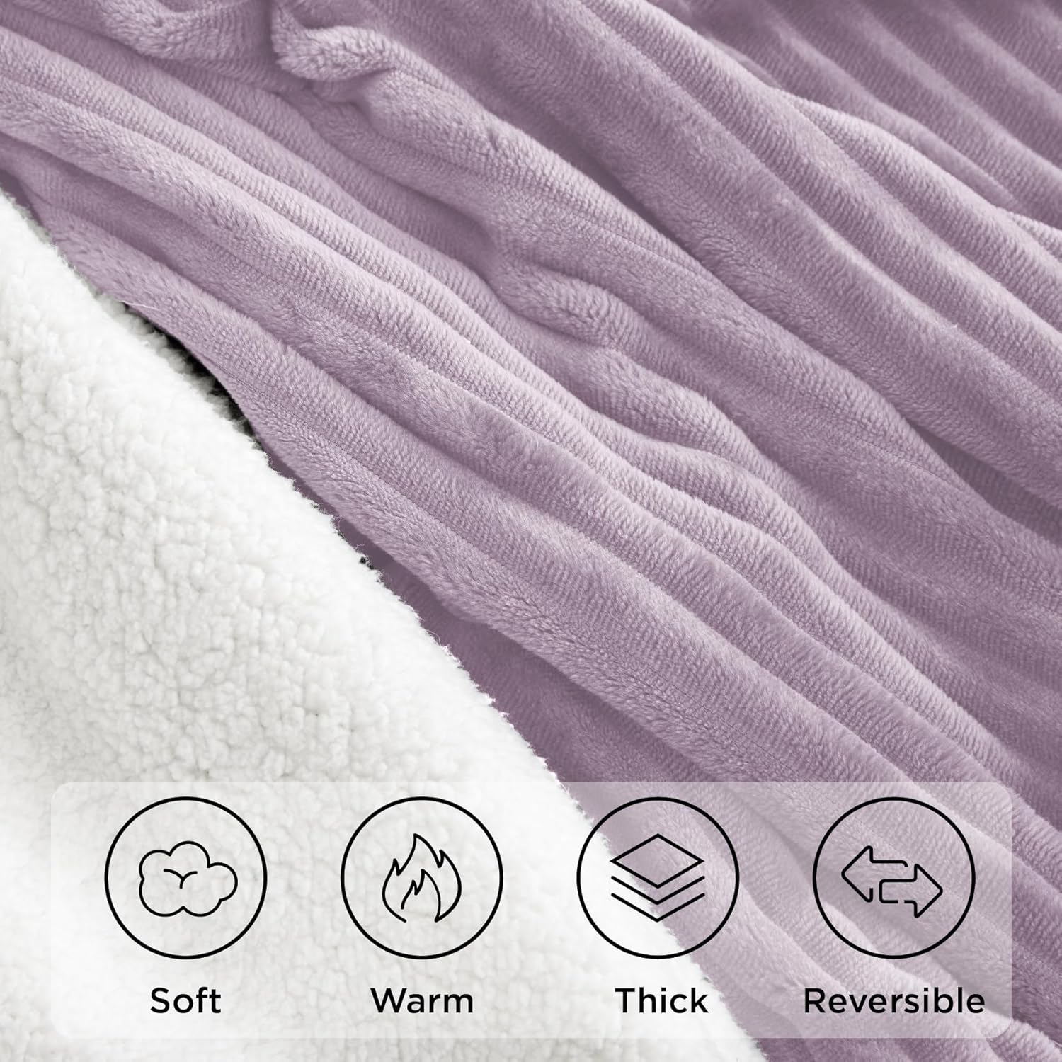 Sherpa Throw Blanket for Couch - Soft Cozy Fleece, Warm for Winter, Reversible for Sofa, 50 x 60 Inches, Lavender - Image 2