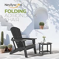 Vista 3 de nevilywood Silla Adirondack plegable, respaldo ergonómico extendido, portavasos, fácil montaje, plástico HDPE duradero, resistente a la intemperie
