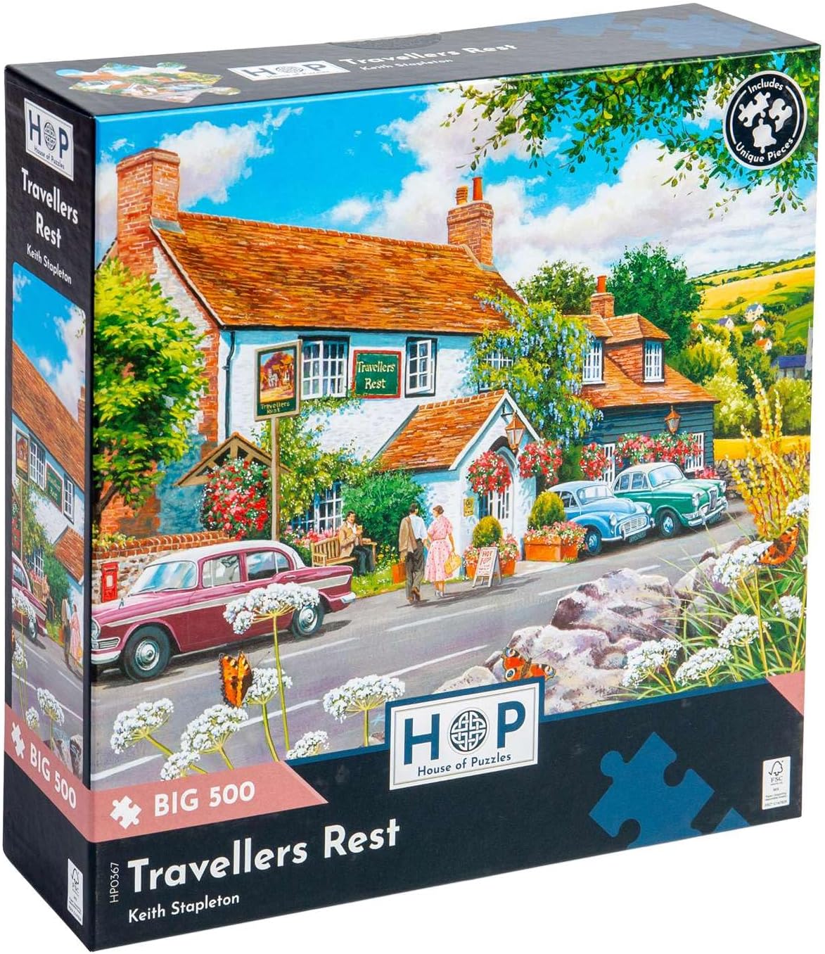 The House of Puzzles - Travellers Rest Jigsaw - Big 500 Piece Jigsaws For Adults, Extra Large Pieces, Artist Illustrated, Scenic Landscape, Deluxe Puzzle Gifts
