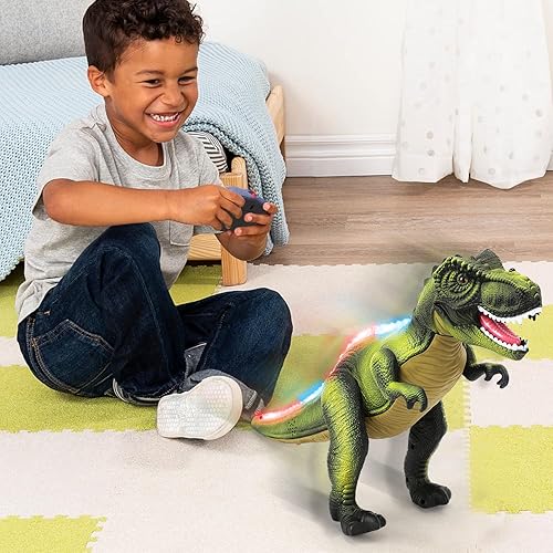 Vista 22 de STEAM Life Juguete de dinosaurio iluminado con control remoto para niños de 3 a 7 años + con sonido rugido realista, robot electrónico T rex