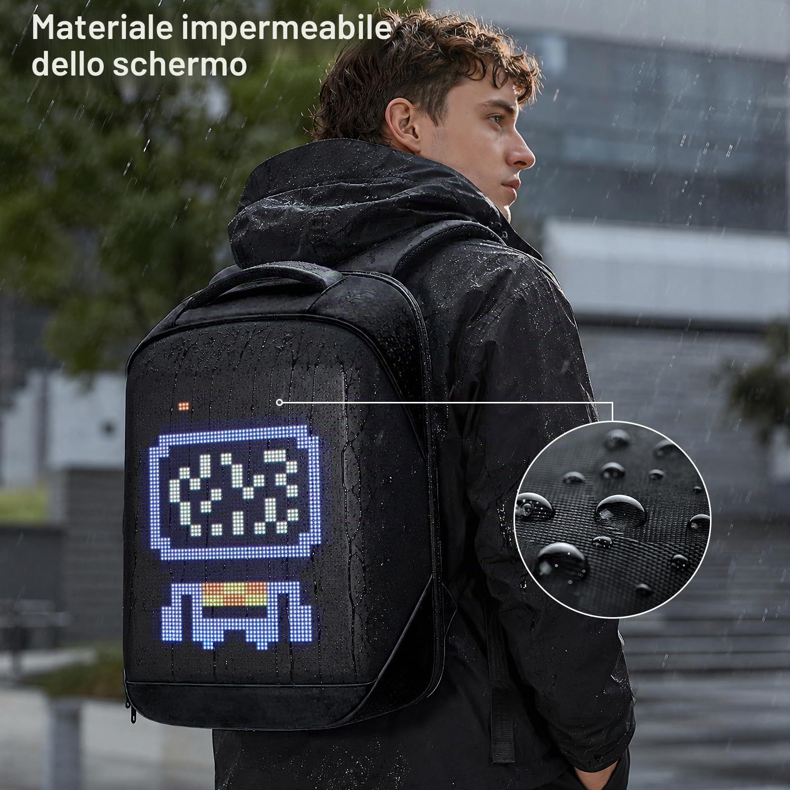 Gelrova LED Zaino con controllo tramite app, display LED dinamico, zaino per laptop, leggero e resistente, spazio multifunzionale per uomini e donne (nero)