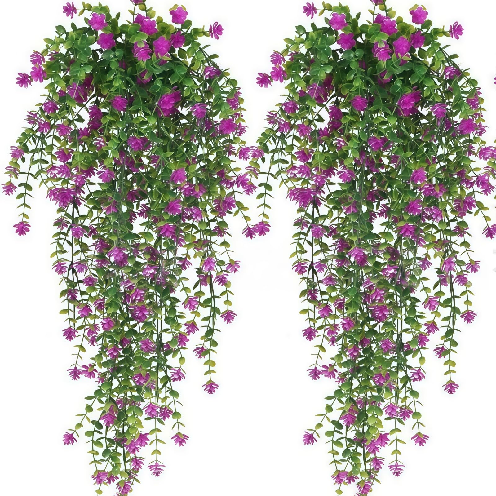 NIFTYY 4Pcs 71cm Artificial Eucalyptus Camellia Flower Vine, Lifelike UV-Resistant Fake Garland, 69 Flowers/Stem for Outdoor Garden Patio Home Wall Wedding Party Decor (Purple)