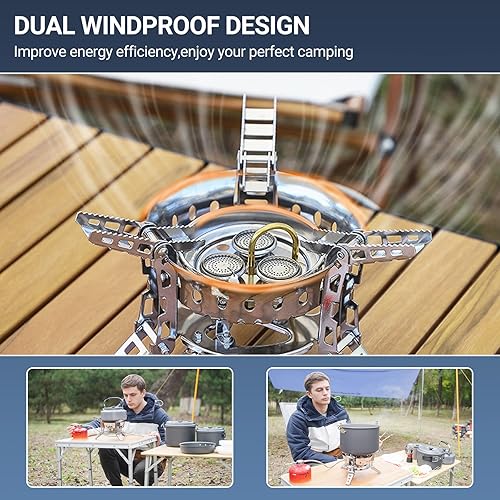 Vista 12 de Bulin Estufa de camping quemador de 3500 W/3800 W/5800 W/6800 W/18000 W ajustable ultraligera estufa de mochilero a prueba de viento estufa