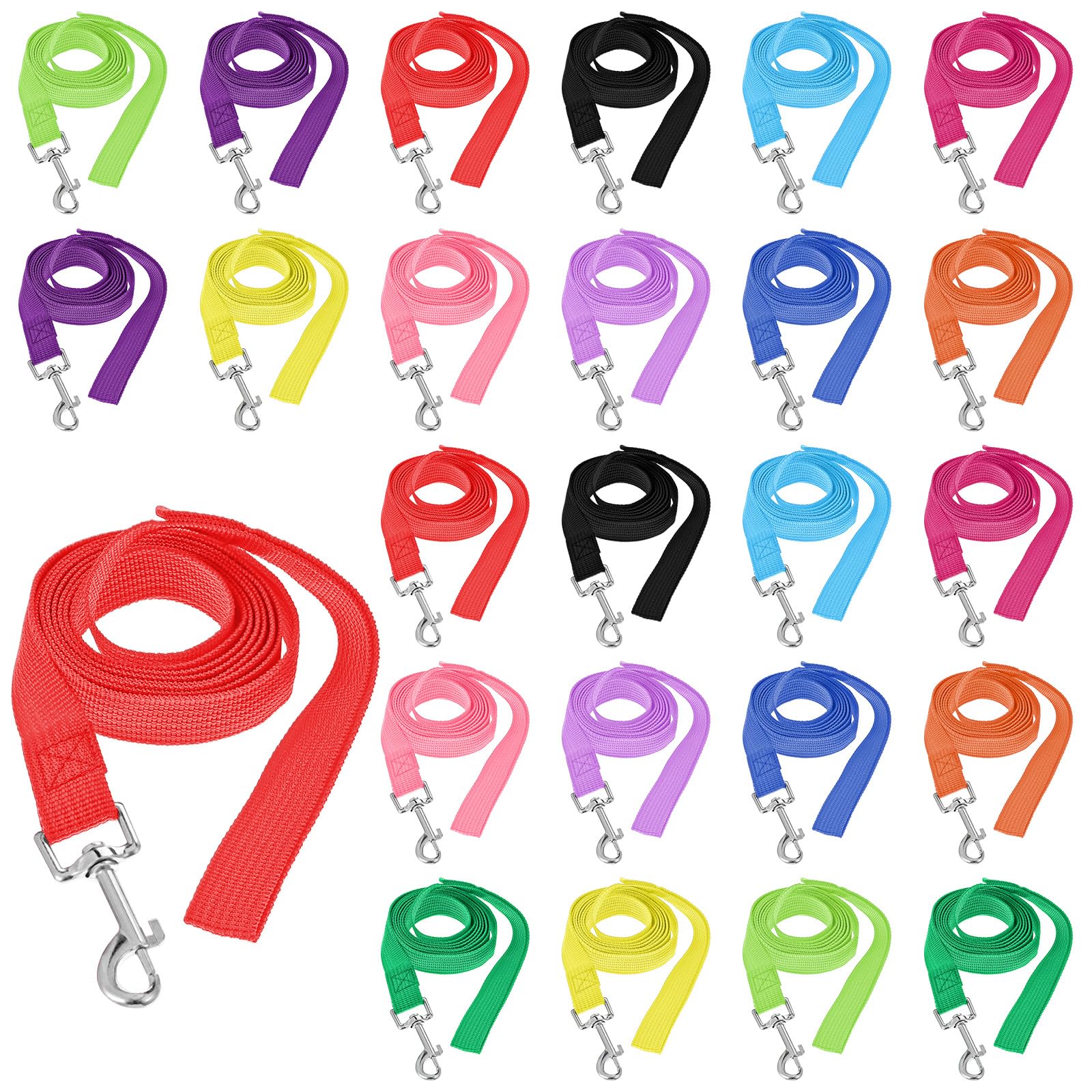 Confezione da 24 guinzagli in nylon da 1,5 m, per cuccioli di piccola e media taglia, corda di trazione per addestramento, gioco, campeggio o cortile, 12 colori assortiti (colori vivaci)