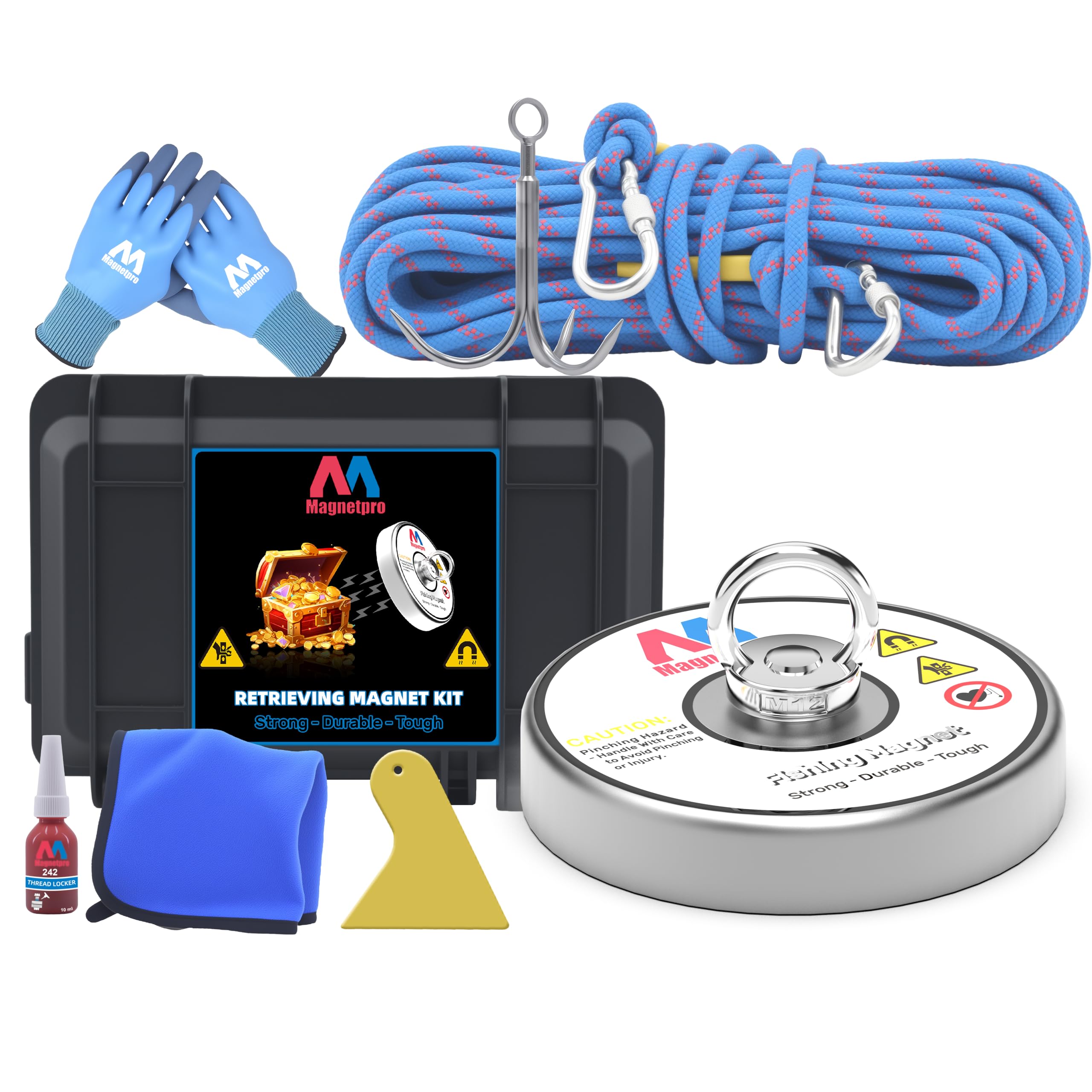 Magnetpro 770 kg, kompletny zestaw magnesów przychodzących, jednostronny magnes wędkarski, zawiera silny magnes neodymowy, trwała linka o długości 20 m, karabińczyk, rękawiczki, haczyk i torbę do